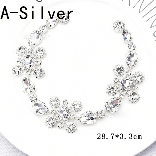 Shiny Rhinestone Applique Crystal Diamante Floral Chain Trimming Sew On Decor - Picture 12 of 26