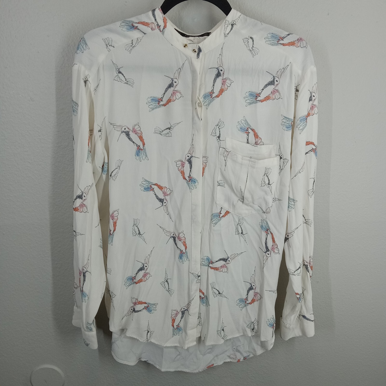 Zara Basic Womens Medium Button Front Roll Tab Sl… - image 1