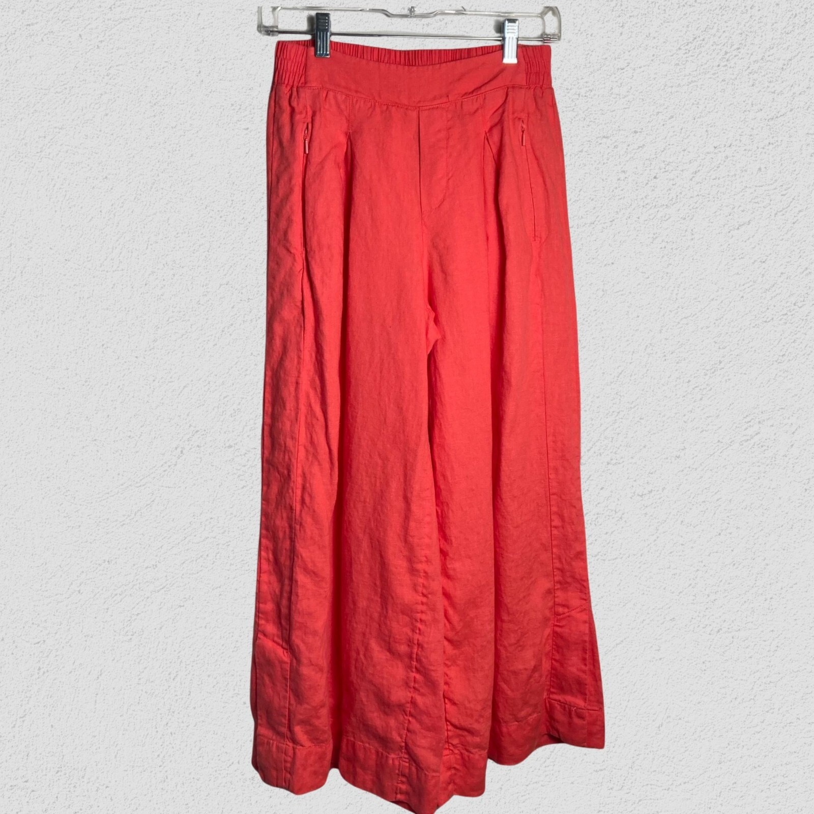 Athleta Playa Linen Wide Leg Crop Pants Women 4 Coral Pleated Comfort Travel