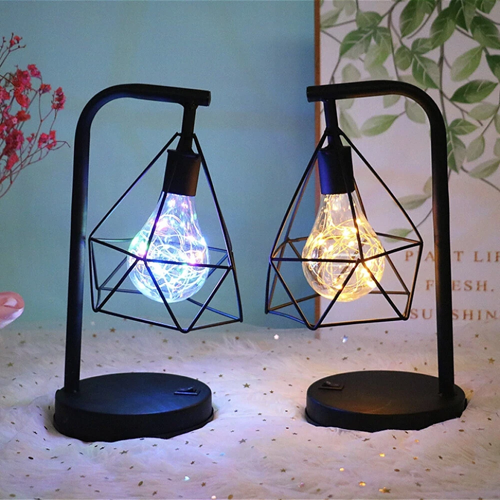 Retro Bedroom Bedside Table Lamp Desk Lights Black Geometric
