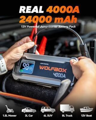Jump Starter WOLFBOX 4000A Portable Car 12V Battery Booster Jumper Box Powerbank