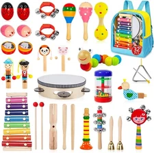 32 Piece Wooden Percussion Instruments Set for Kids - Educational Musical Toys