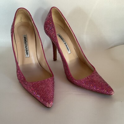 Manolo Blahnik EU Raspberry Sequin High Heel Pumps US Sparkly  Party