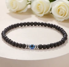 Evil Eye Onyx 4mm  Bracelet  Evil Eye Protection Bracelet Gift for Him or Her
