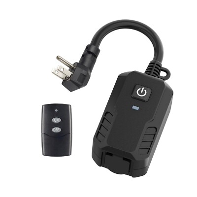 BN-LINK Outdoor Remote Control Outlet Plug Black, Heavy Duty 15A 3-Prong Outlet
