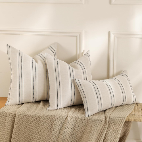 Throw Pillow Covers 22X22 Set of 9 Striped Pillow Covers Textured Linen Decorati - Picture 4 of 7