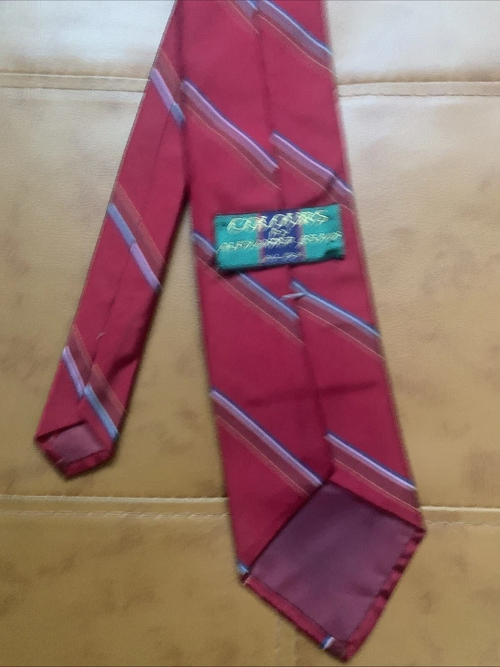 COLOURS By Alexander Julian 100% Silk Necktie USA Geometric Burgundy Stripe. - Image 3 of 4