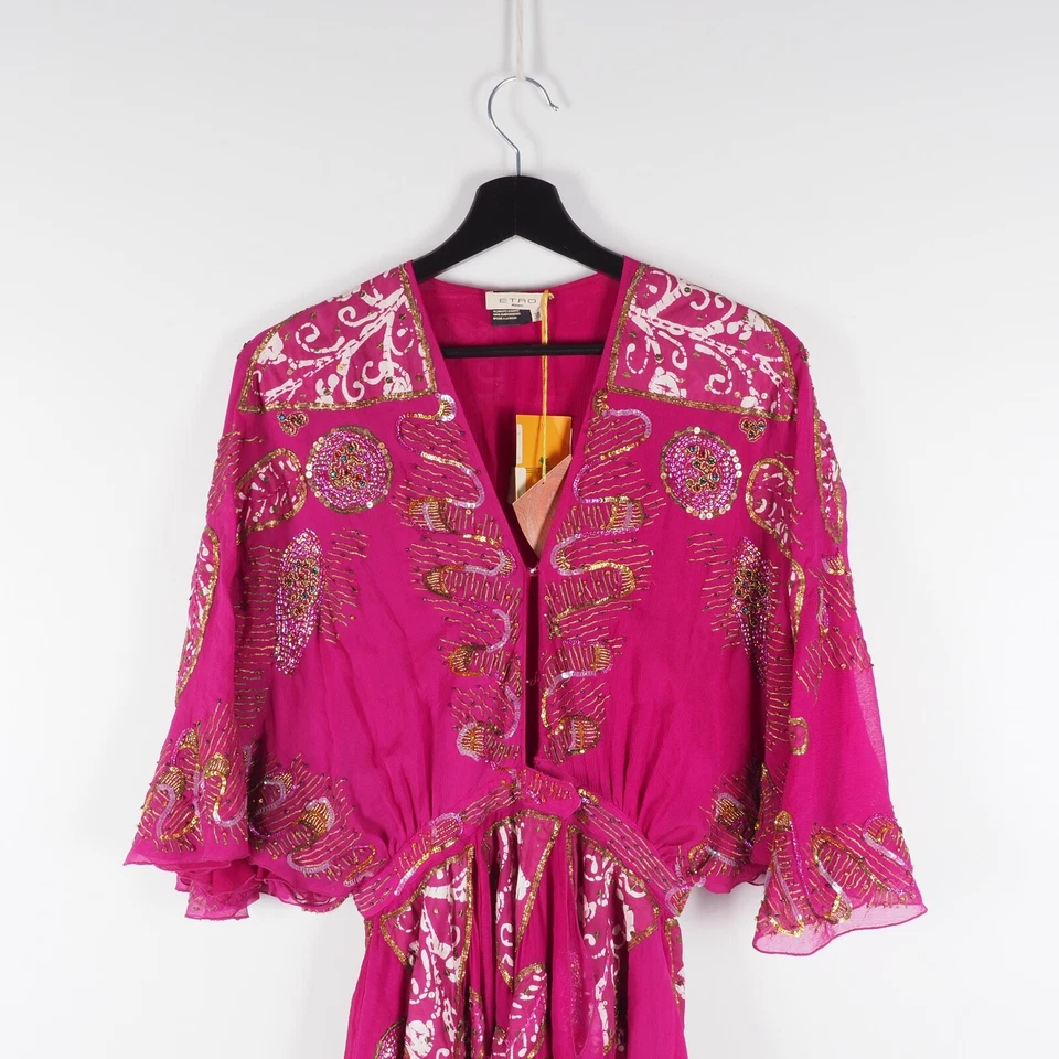 Etro Milano Women Pink Silk Hand Embroidered Beaded Long Midi Dress size 38 - Image 4 of 4