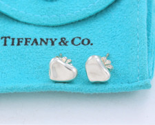 Tiffany  Co Silver Elsa Peretti 10mm Full Heart Stud Earrings in Box Pouch Love