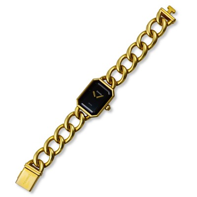 Vintage Chanel Black Lacquered Dial 18k Yellow Gold Chain  display picture 1