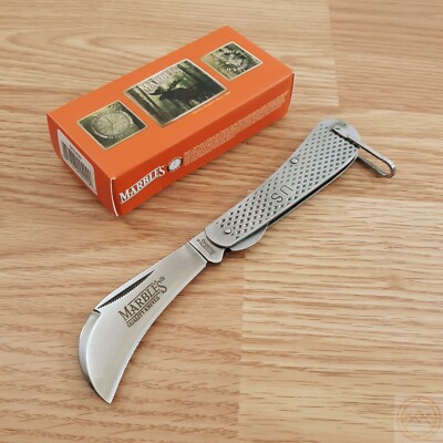 Marbles Folding Knife 2.75'' Stainless Steel Hawkbill Blade Stainless Handle 409