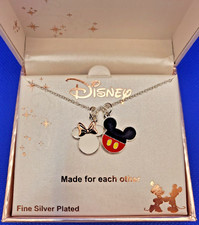 Disney Mickey  Minnie Fine Silver Plated "Made For Each Other" Necklace - NIB