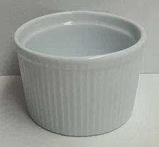 Individual Souffle Dish Ribbed White marked V.R. 10cm Wide 6.5cm Tall 400ml
