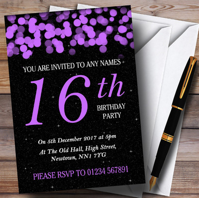 Lila Bokeh & Sterne 16. personalisierte Geburtstag Party Einladungen