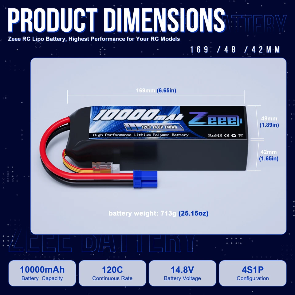 2x Zeee 14.8V 4S Lipo Akku Batterie 10000mAh 120C EC5 for RC Xmaxx Evader BX Car - Bild 3 von 4