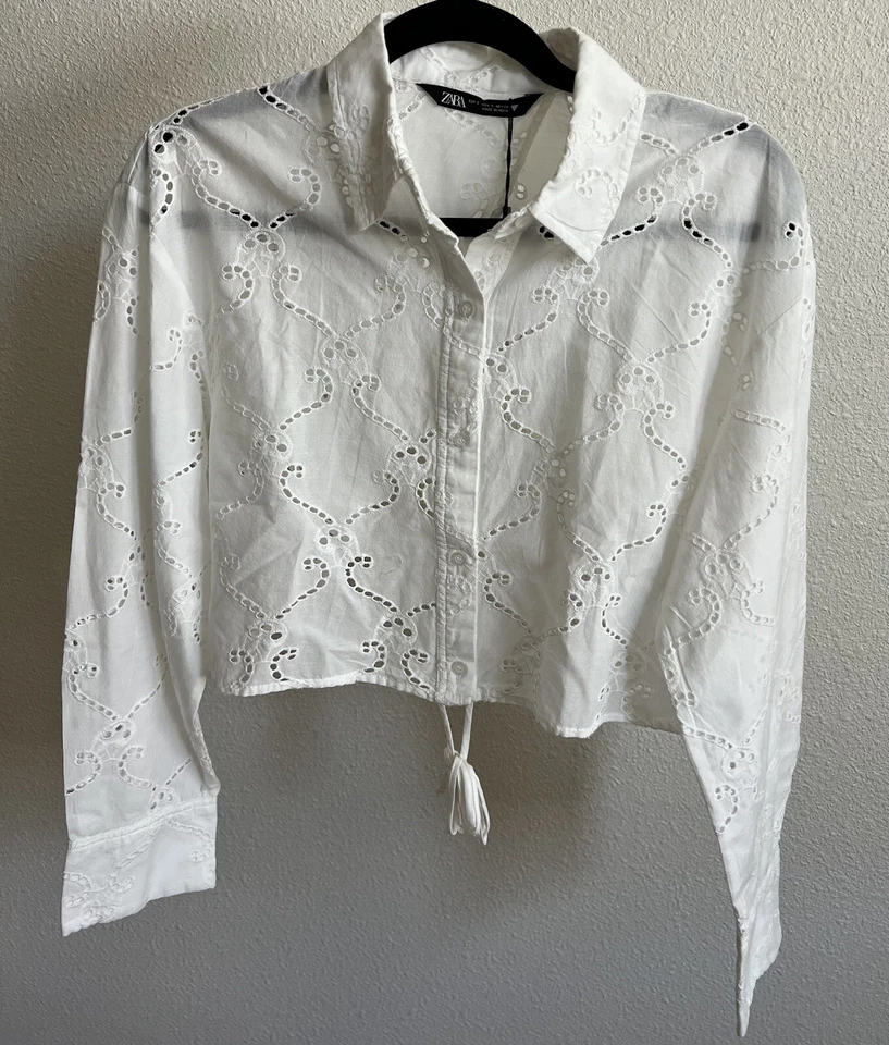 Zara BLANCO OJALES CROP TOP talla S