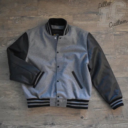 VarsityThreads Premium Leather & Wool Varsity Letterman Jacket Black & Gray image 4