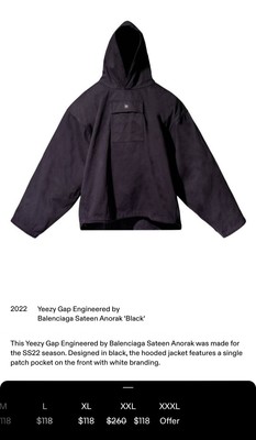 AUTHENTIC NIB Yeezy Gap Engineered by Balenciaga Sateen Anorak 