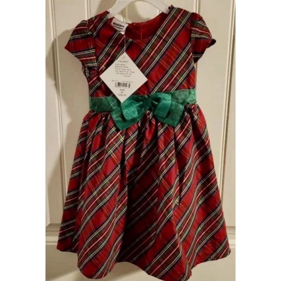 Vestido de fiesta de Navidad a cuadros Blueberi Boulevard para niñas pequeñas talla 4 Foto 3 de 4