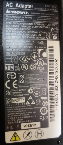 Netzteil Lenovo 45N0119 20V 3,25A 3250mA Adapter PS AC/DC Ladegerät für Laptop