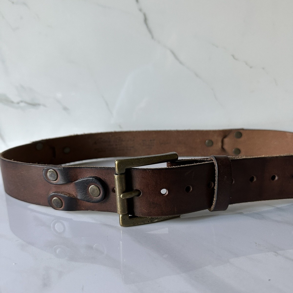 Eddie Bauer Brown Belt Genuine Italian Leather W/Solid Brass  display picture 2