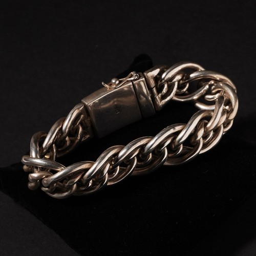 Vintage Sterling Silver Double Curb Link Chain Bracelet Chunky Heavy Mens 22cm - Picture 2 of 11