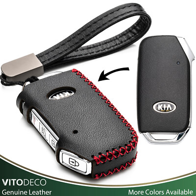 Vitodeco Leather Smart Key Fob Case for 2025 KIA Soul, Seltos,Sportage,NIRO,Rio