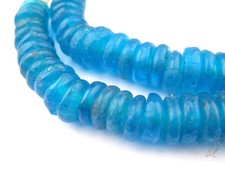 Sapphire Rondelle Recycled Glass Beads 12mm Ghana African Sea Glass Blue Disk