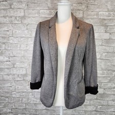 Skies Are Blue Blazer Grey Textured Knit Contrast 3/4 Sleeve Professional Medium
