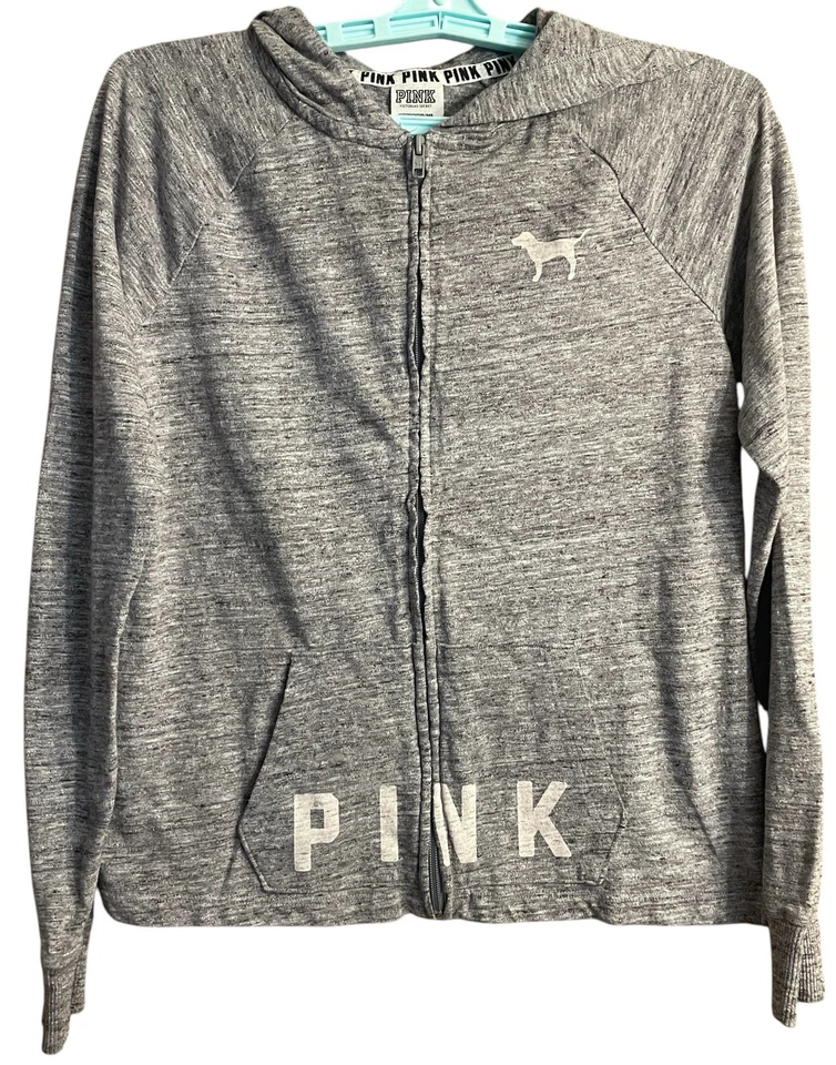 Mujer Victoria Secret Rosa Talla X Gris Cremallera Completa Chaqueta con Capucha Gris Y2K Perro Foto 2 de 4