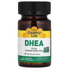 Country Life DHEA 10 mg 50 Vegan Capsules Gluten-Free, GMP Quality Assured,