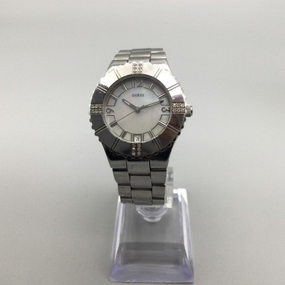 Guess G95469L Watch Womens 35mm Silver Tone Crystals MOP New