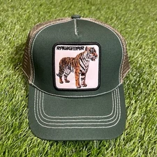 RAWGEAR Gym Gear Tiger Logo Green Contrast Stitch Trucker Cap Snapback Hat 🐅🧢
