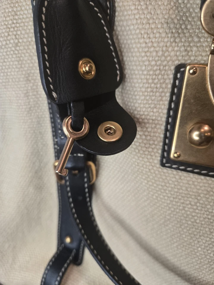 Cartera grande vintage de lino y cuero negro para mujer Miu Miu con herrajes de oro rosa Foto 3 de 4