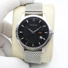 Gucci G-Timeless Black Checkered Dial Steel Mesh Band Quartz Mens Watch YA126308