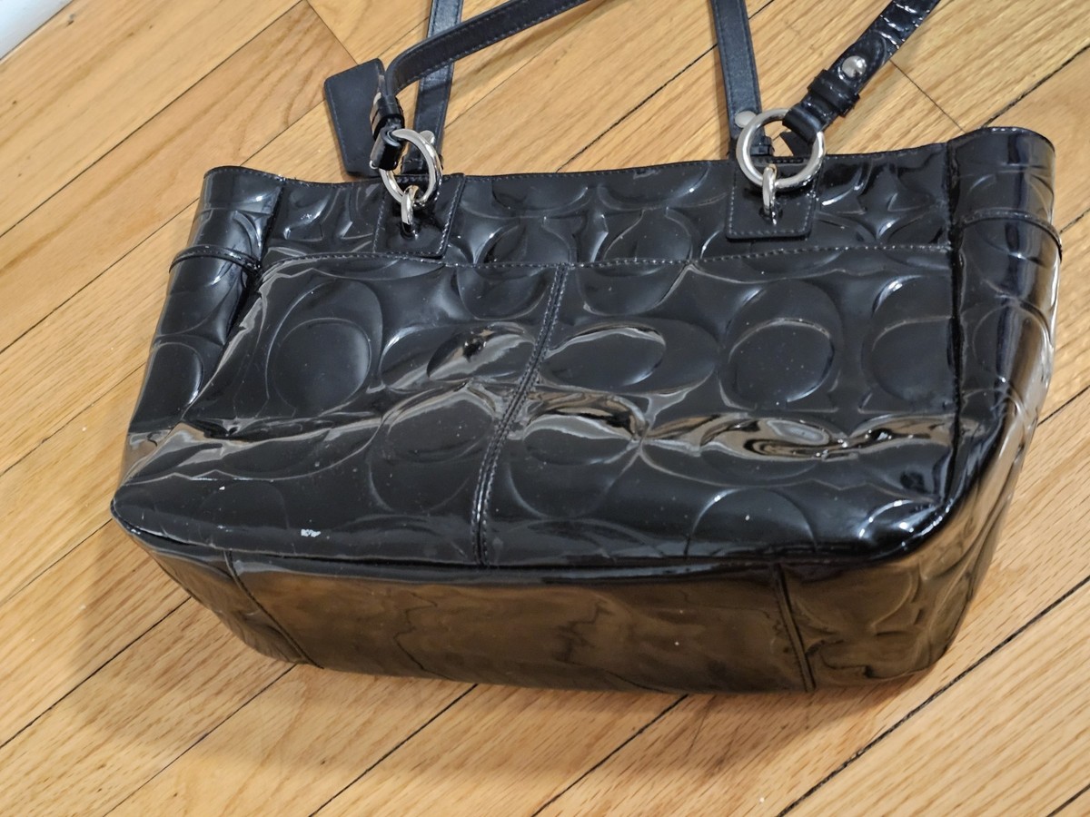 Authentic COACH Signature Shoulder Tote Bag Enamel F17728 Black 