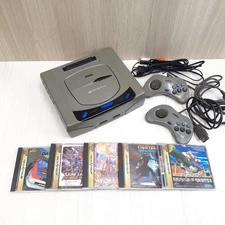 SEGA SATURN Console Japan with 2 controllers, 5 Games & cables tested