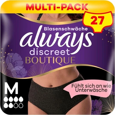 Always Discreet Boutique Inkontinenz Höschen Plus saugfähig Schwarz M 27 Stück