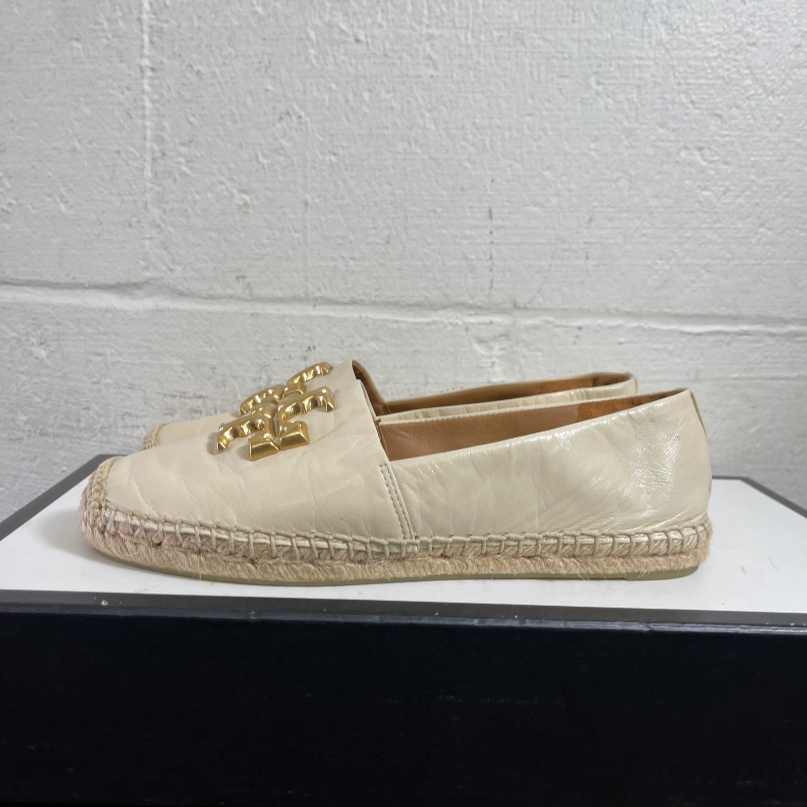 TORY BURCH Eleanor Logo Espadrille Cream Leather Slip On Women's Size 5.5 M thumbnail 4