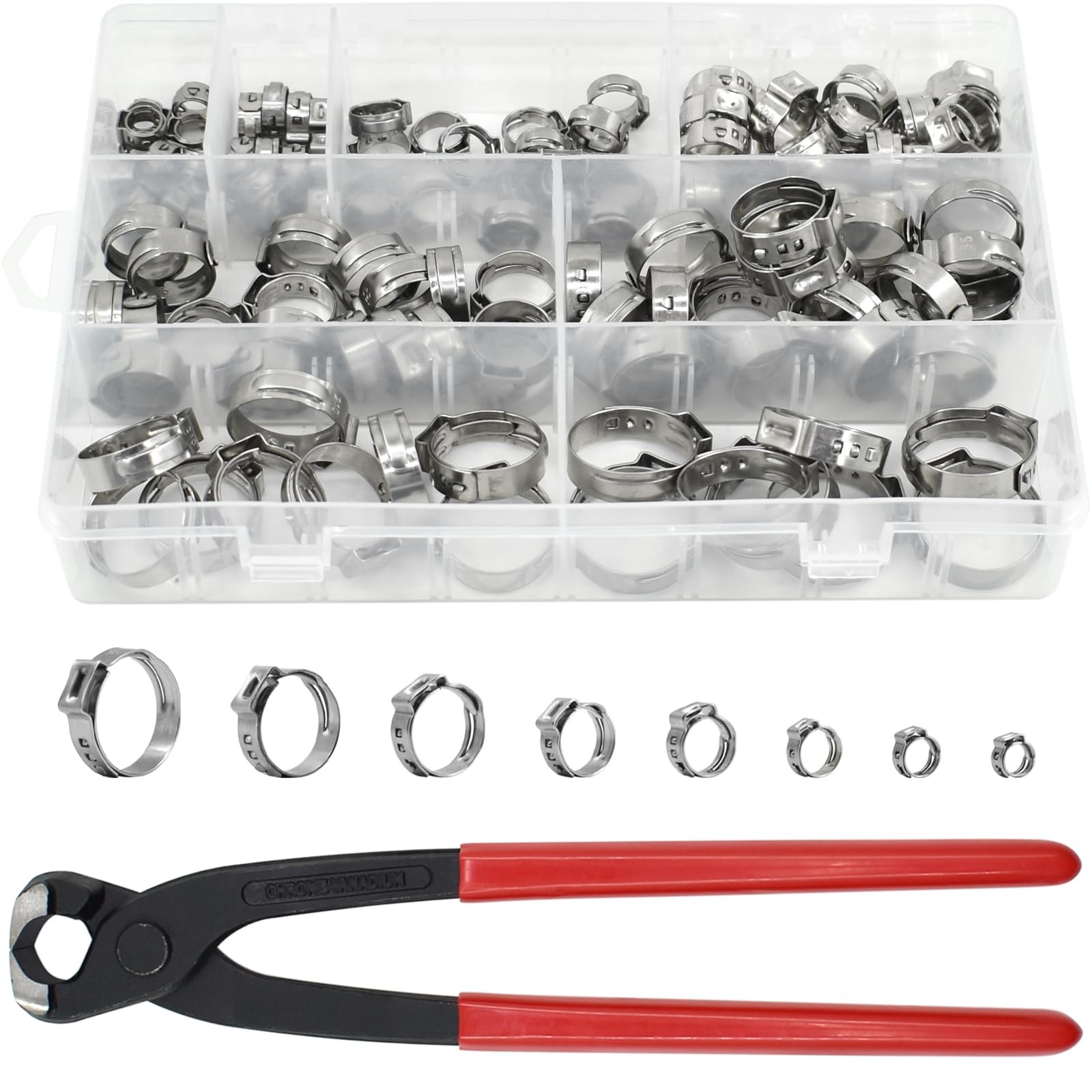 130pcs Heavy Duty PEX Clamp Kit with Pliers - Stainless Steel Single Ear Clamps for Plumbing
