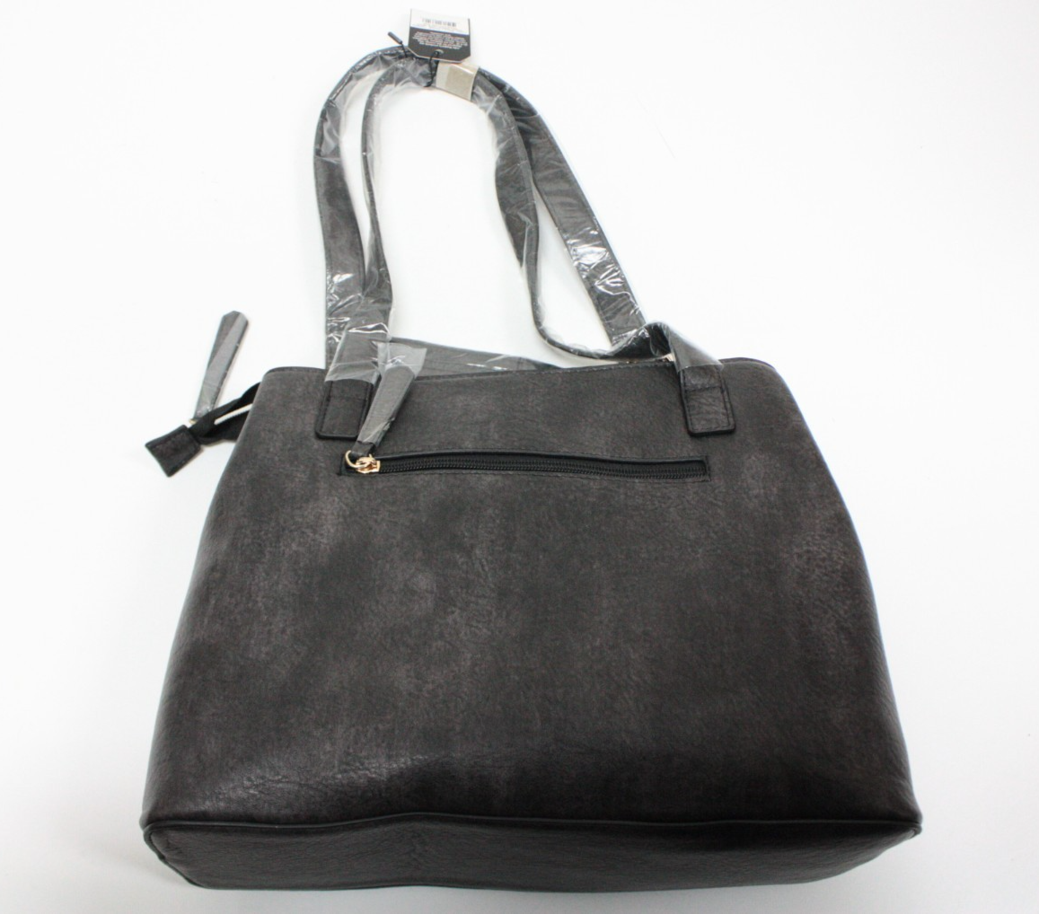 Julia Buxton Vegan Leather Whip Stitch Organizer Tote Bag Black