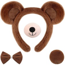 Bear Cosplay Set Bear Ears Headband Bowtie Nose Tail for Carnival Costume Sup...