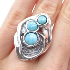 HAGIT GORALI 925 Sterling Silver Vintage Israel Larimar Modernist Ring Size 4.75