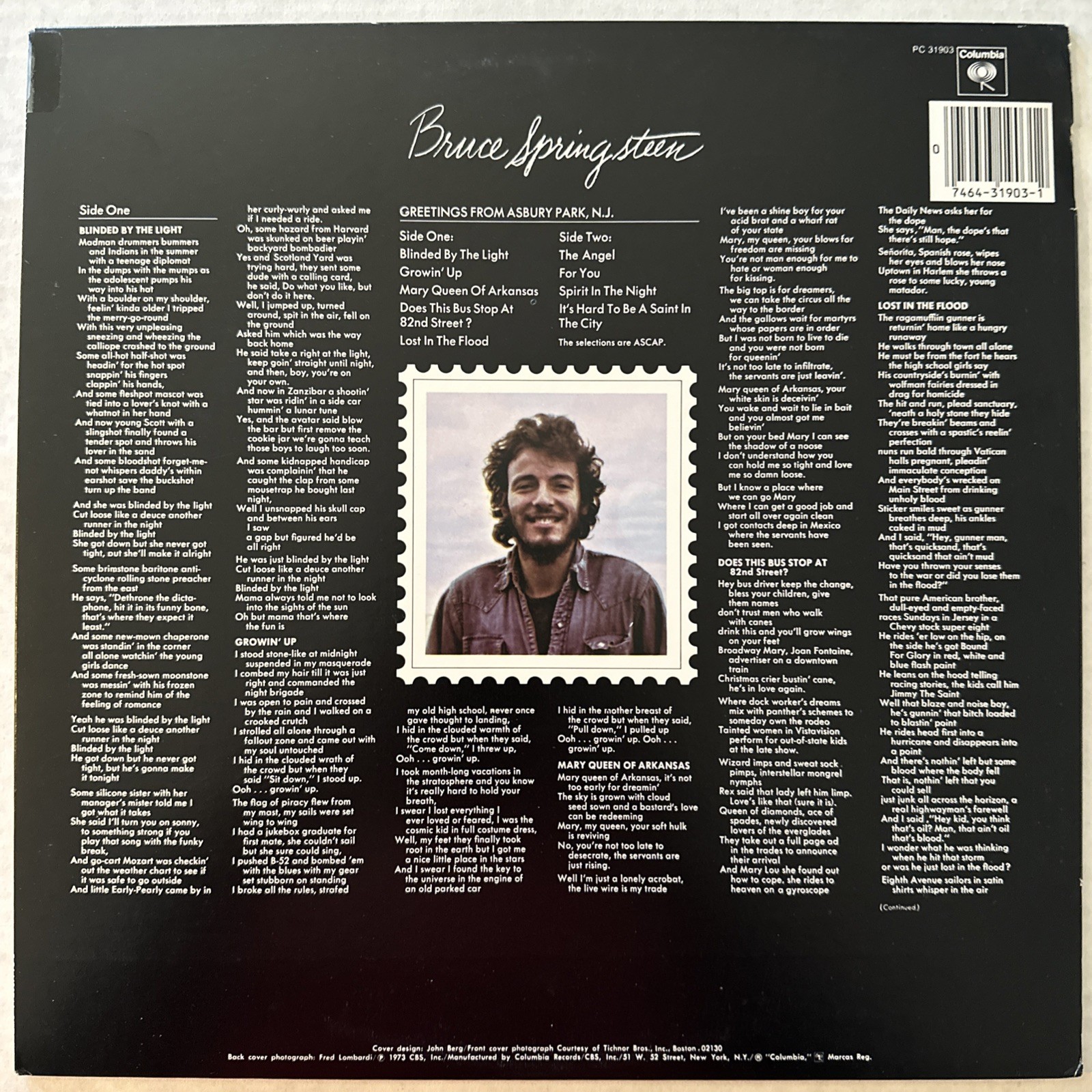 Bruce Springsteen Greetings From Asbury Park LP PC 31903 Mint! thumbnail 3