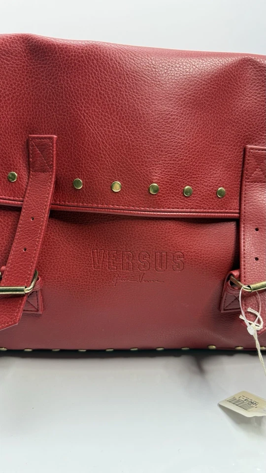 Bolso Bandolera Mensajero Versus Versace Cuero Rojo Tachonado Nuevo con Etiquetas Foto 3 de 4