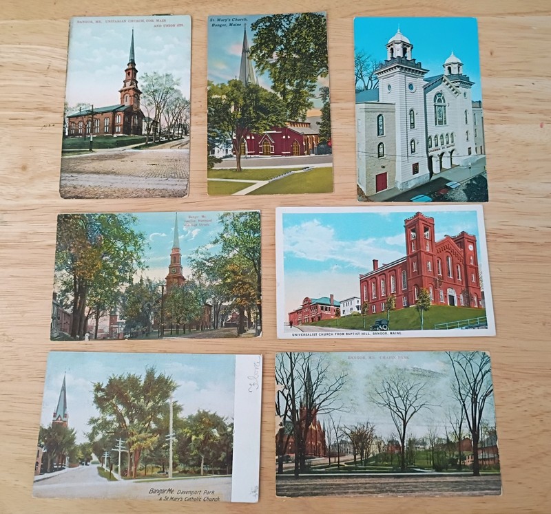 VTG Bangor Maine Churches Postcard Lot St Marys, Unitarian, Columbia St, Hammond