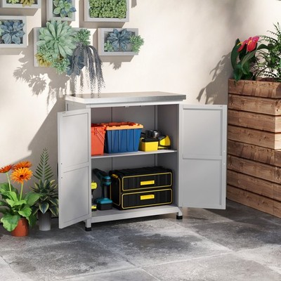 Outsunny Gartenschrank Holz Outdoor wetterfest Geräteschuppen mit Arbeitsplatte