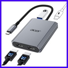 USB C to Dual HDMI Adapter 4K 60Hz, 4-in-1 HDMI Splitter for Dual Monitors wi...