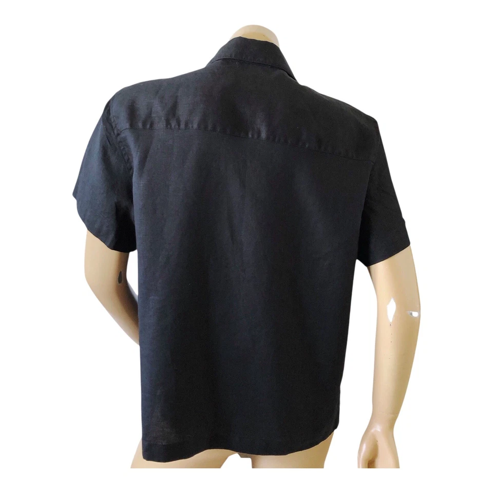 Camisa CARIBBEAN JOE Feminina Tamanho Pequeno PXL Linho Preto Manga Curta Botão Frontal - Imagem 4 de 4