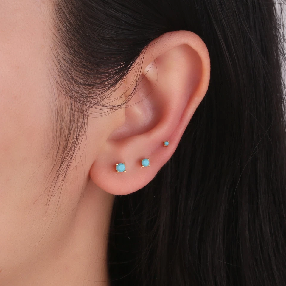 Small turquoise stud earrings, 18K gold plated sterling silver, gemstone gifts - Image 4 of 4